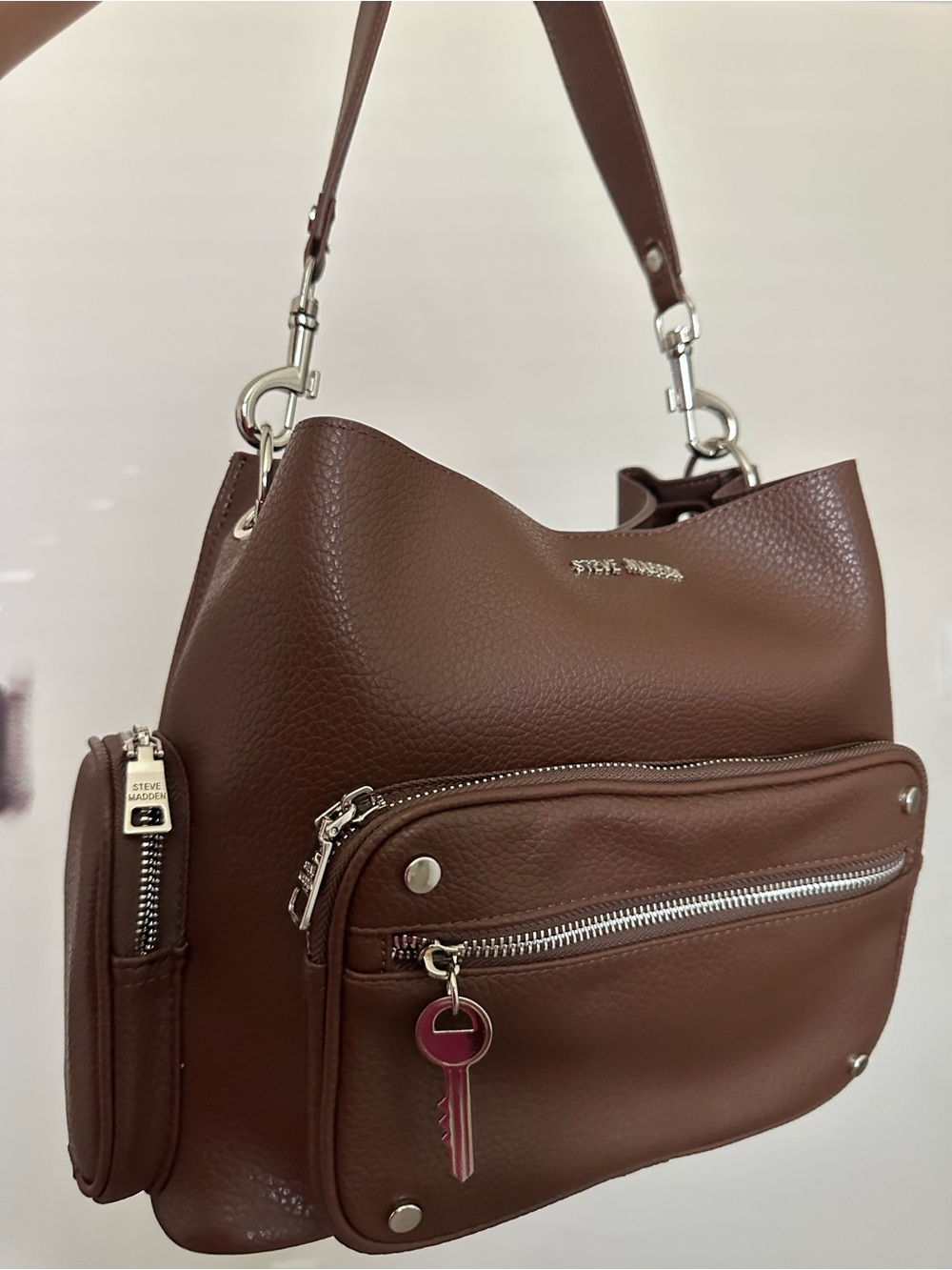 Viral Steve Madden Brown Leather Cargo Shoulder Bag